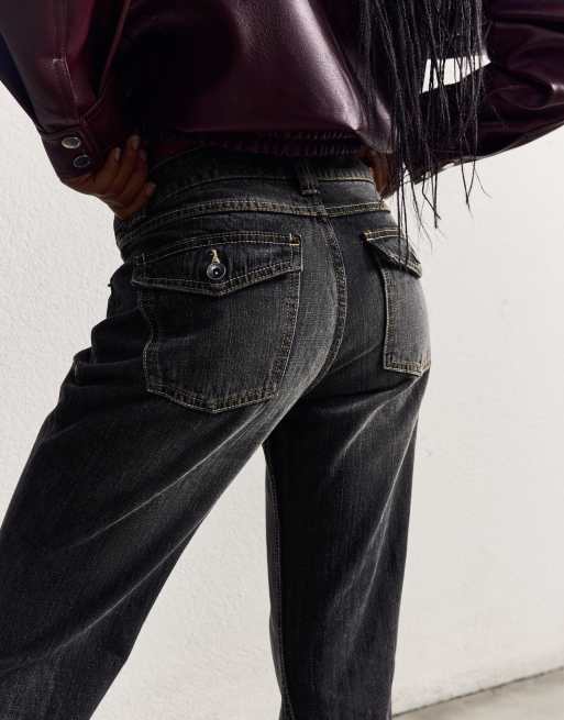 Bershka - Baggy jeans met flared pijpen in zwart met wassing, 2 van 4