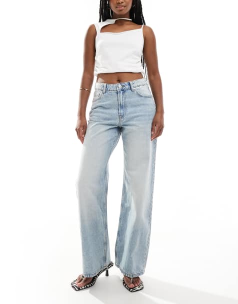 Bershka - Baggy jeans met hoge taille en wijde pijpen in lichtblauw met dirty wassing - view 1