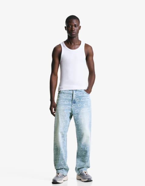 Bershka - Baggy jeans met jacquard in blauw - view 1