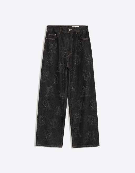 Bershka - Baggy jeans met jacquard in zwart, 5 van 6