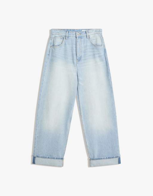 Bershka - Baggy jeans met omslag in lichtblauw, 2 van 4