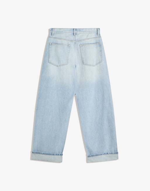 Bershka - Baggy jeans met omslag in lichtblauw, 3 van 4