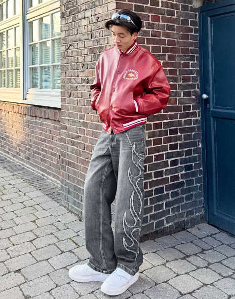 Bershka - Baggy jeans met patch in marineblauw - view 1