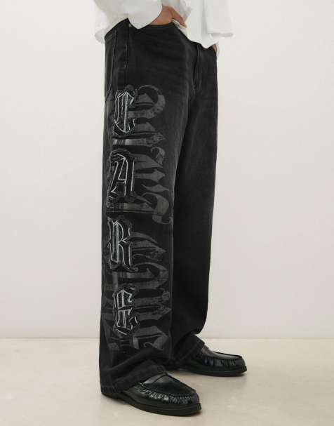 Bershka baggy jeans met sterapplicaties in zwart - view 1