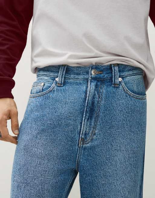 Bershka baggy jeans met textuur in middenblauw, 4 van 6