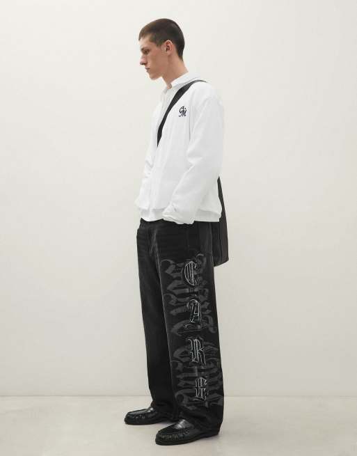 Bershka Baggy-Jeans mit Stern-Patches in Schwarz, 2 von 6