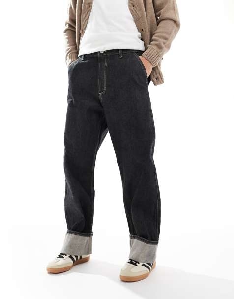 Bershka baggy jeans with fold over hem in dark blue (part of a set) - view 1