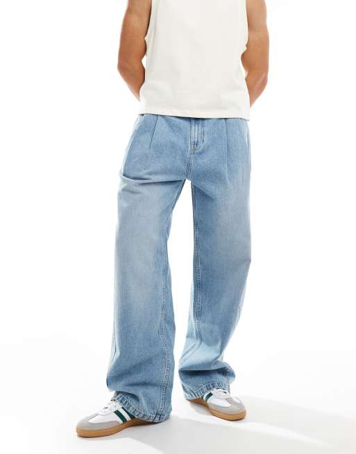 Bershka baggy jeans with pleats in blue