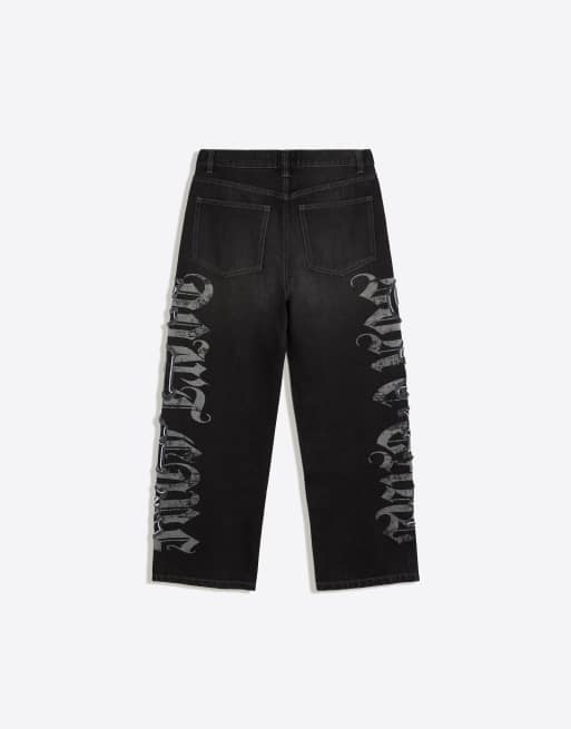 Bershka Baggy jeans with star patches in black, 6 of 6