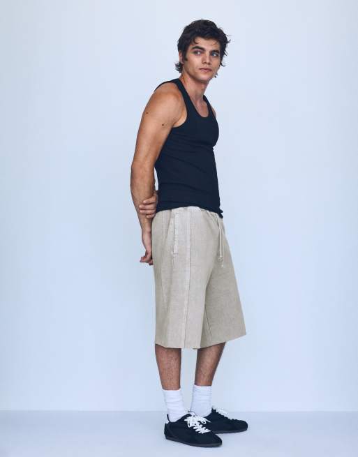 Bershka Baggy jort bermuda shorts in beige, 2 of 4