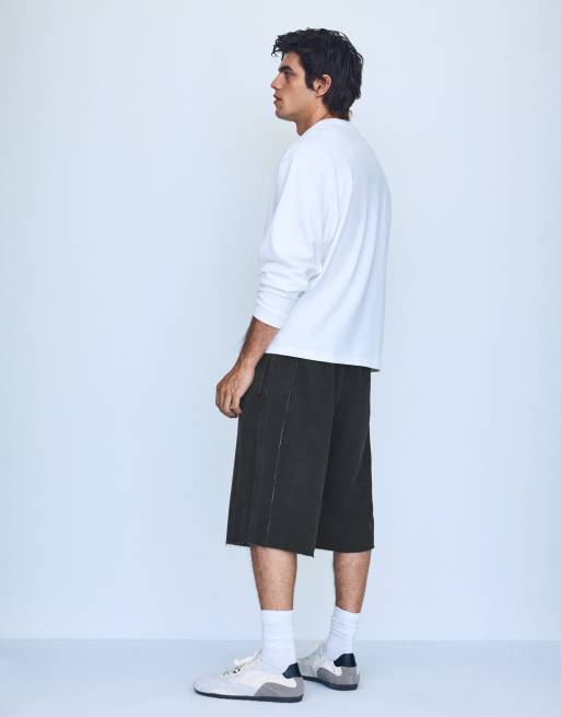 Bershka baggy jort bermudashorts i sort, 3 af 4