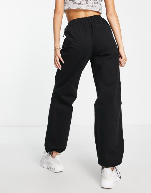 Bershka baggy parachute tech pant in black