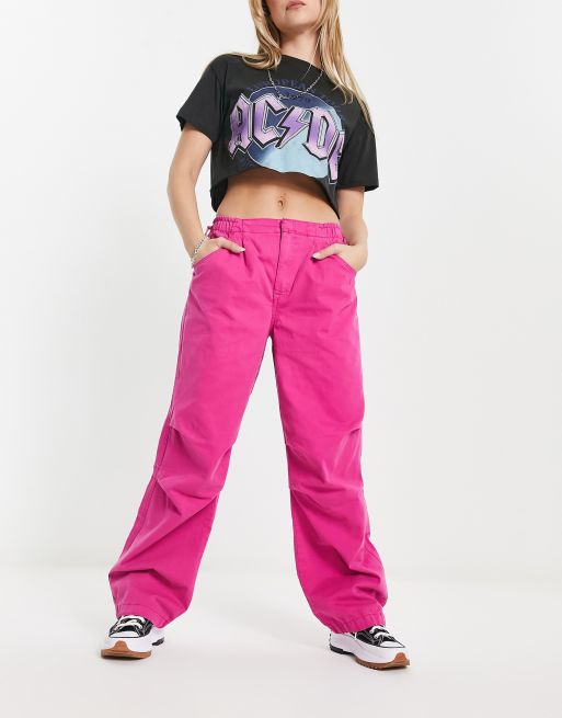 Bershka baggy parachute tech pant in pink | ASOS