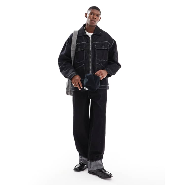 Bershka baggy reflective carpenter co ord jean in black