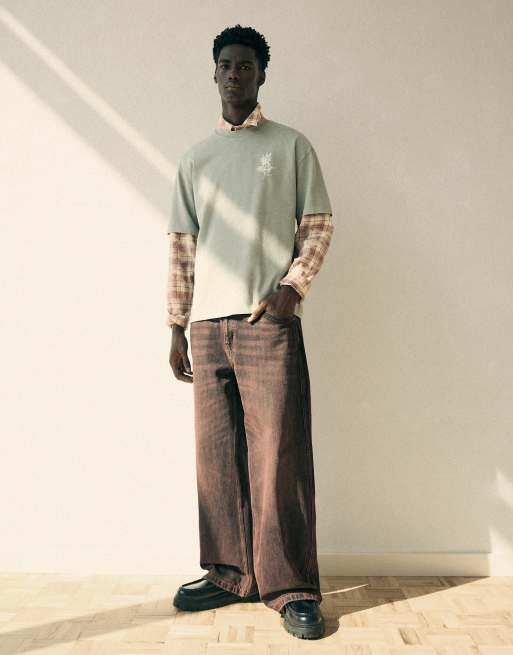 Bershka Baggy skater jeans in brown, 2 of 5