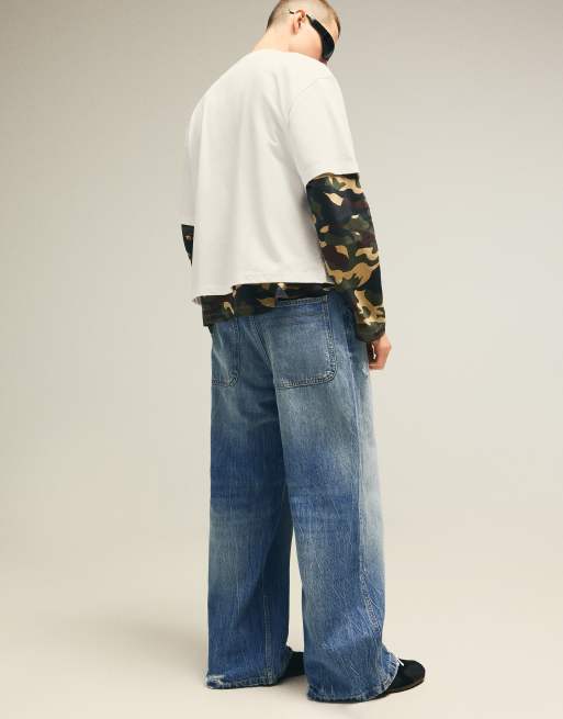 Bershka baggy skaterjeans i blått, 3 av 5