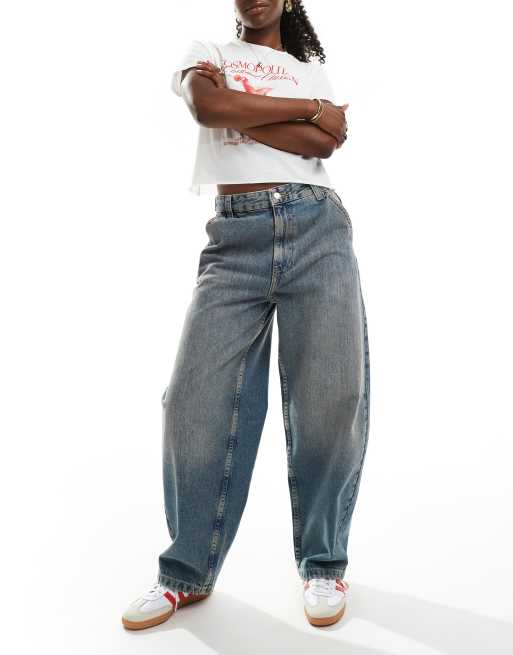 Bershka - Baggy skaterjeans in vuil blauw met mid-wash