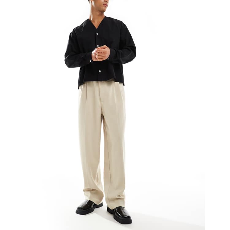 【BAON】Beulriki Washing Wide Pants Bershka low rise tie waist wide leg utility pants in washed