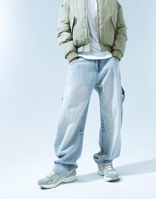 Bershka - Baggy timmermansbroek in blauw met wassing