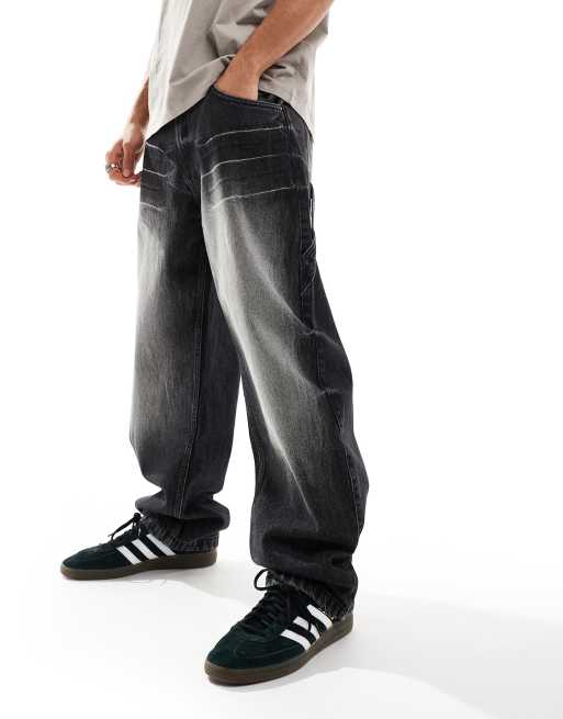 Bershka - Baggy timmermansbroek in zwart met wassing, 4 van 5