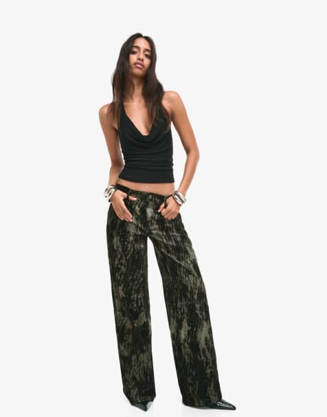 Bershka Baggy trousers in dark green