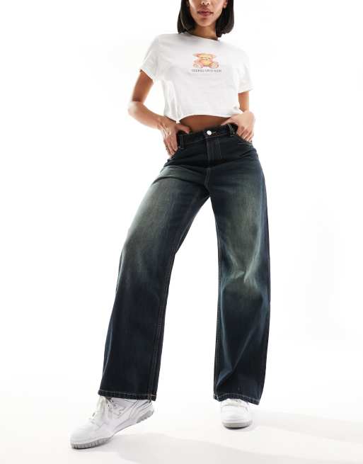 Washed Baggy Wide Leg Jeans in Black