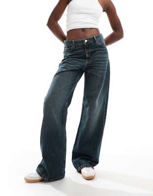 baggy wide leg jeans in dark wash blue