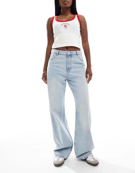 Bershka baggy wide leg jeans in dirty light blue wash - view 1