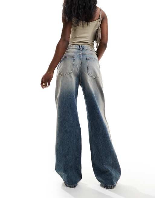 Bershka baggy wide leg jeans in dirty wash blue | ASOS