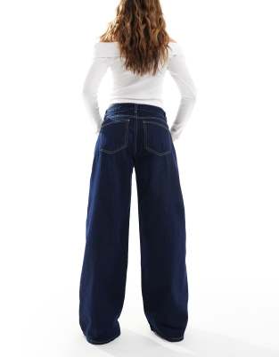 Bershka Super Baggy Wide Leg Jeans In Blue