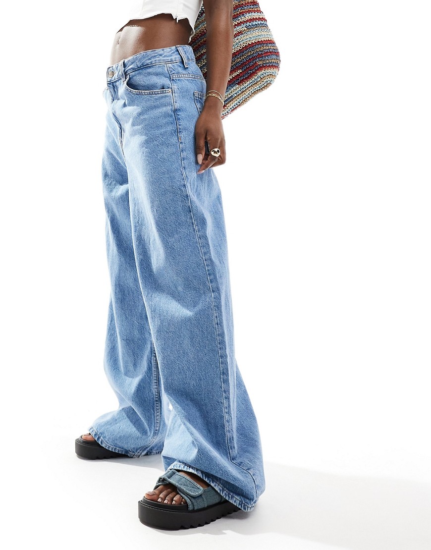 Bershka baggy wide leg jeans in light blue