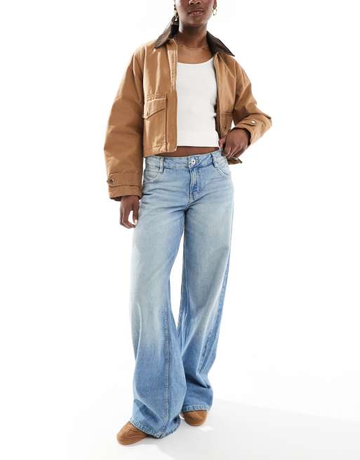 Bershka baggy wide leg jeans in light blue
