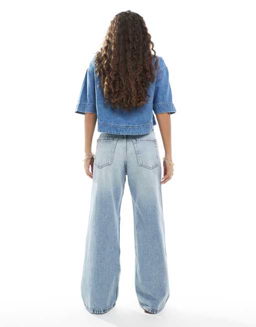 Bershka baggy wide leg jeans in light wash