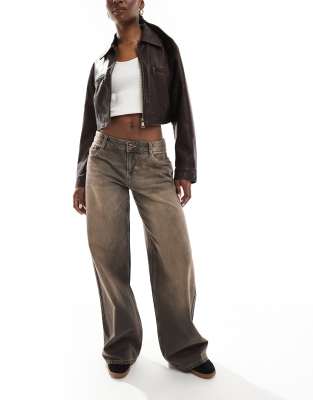 baggy wide leg jeans in washed brown