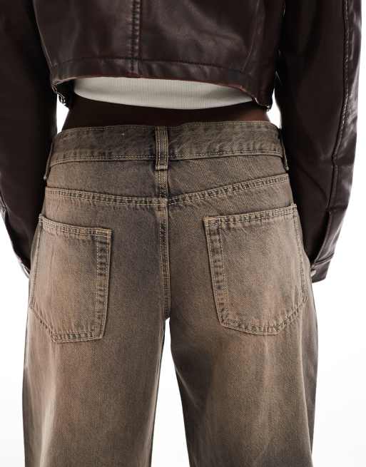 Bershka baggy wide leg jeans in washed brown 