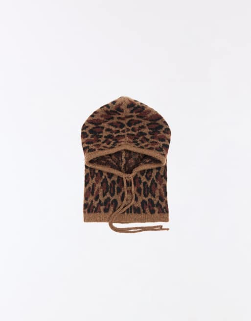 Bershka balaclava en maille imprimé animal marron, 2 de 3