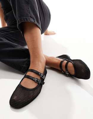 Bershka - Ballerinas aus Netzstoff in Schwarz