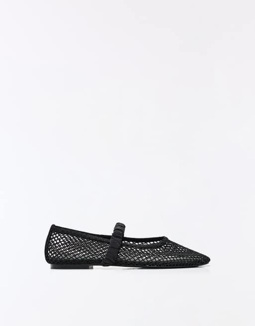 Bershka – Ballerinas aus Netzstoff in Schwarz, 3 von 7