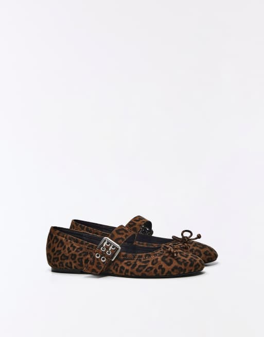 Bershka ballerina's met luipaardgesp in bruin, 2 van 6