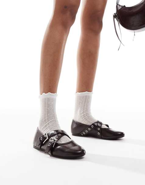 Bershka - Ballerinaschoenen met gespen in bordeauxrood - view 1