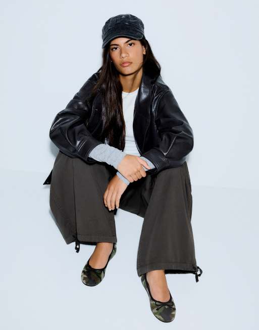 Bershka ballerine con fiocco color kaki, 2 di 7