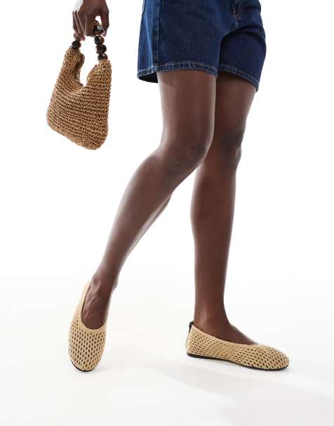 Bershka - Ballerine in rafia di colore naturale - view 1