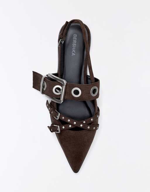 Bershka ballerines slingback à boucle marron, 2 de 7