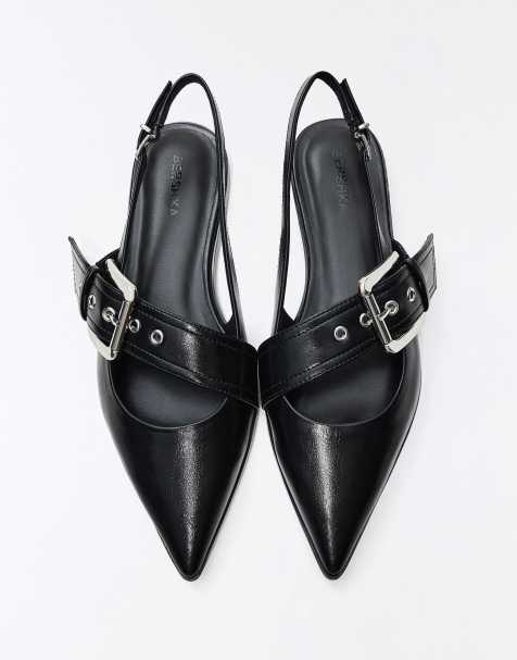Bershka ballerines slingback à boucle noires - view 1