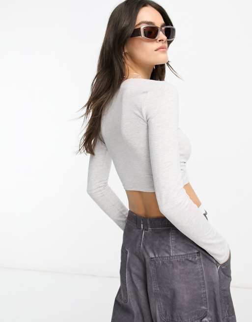 Bershka ballet wrap top in pale gray