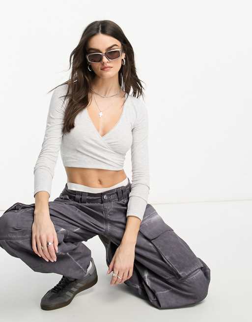 Bershka Folded Waistband Flared Trousers in White