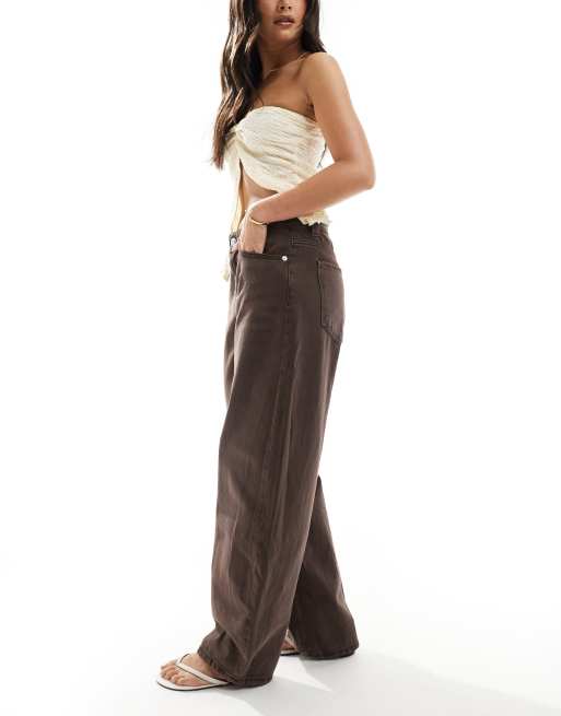 Bershka ballon wide leg jeans in washed brown