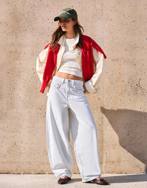 Bershka – Ballonhose in Weiß mit Streifen - view 1