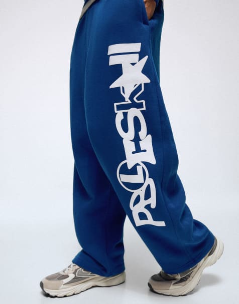 Bershka Ballonhose mit seitlichem Print in Blau - view 1