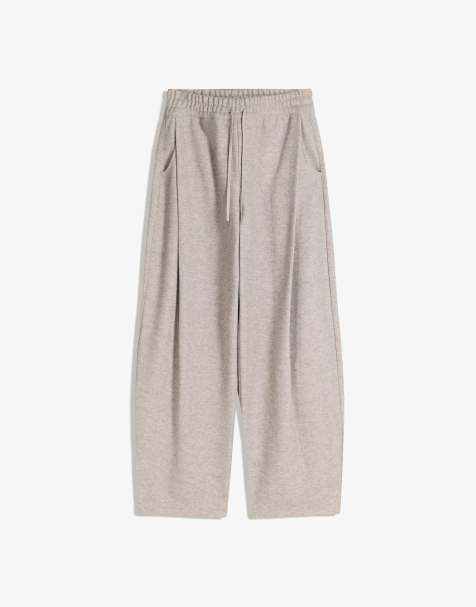 Bershka Balloon fit felt texture trousers with darts in light grey - view 1